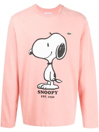 Image 2 of Lacoste x Peanuts Snoopy-print Long Sleeve Tshirt In Coral Pink