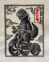 Godzilla On Tricycle Block Print