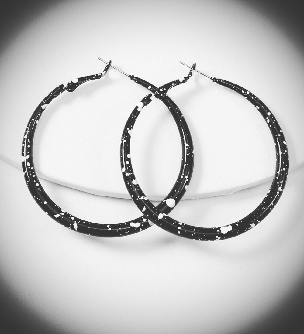 Black Paint Splash Hoop Earrings 
