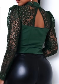 Image 1 of Emerald Lace Crop Top