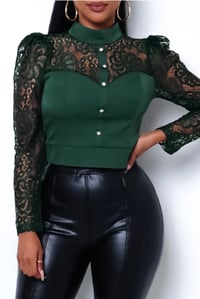 Image 2 of Emerald Lace Crop Top