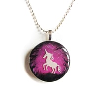 Image 1 of Unicorn in the Forest Hand Painted Resin Pendant