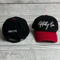 Image 2 of R.O. Logo 2 Tone Distressed  Dad Hat Black, Red & White