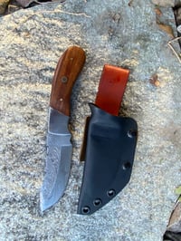 Image 1 of Damacus twist blade w/Kydex and leather sheath