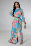 Print One Side Train Body Suit & Pants 