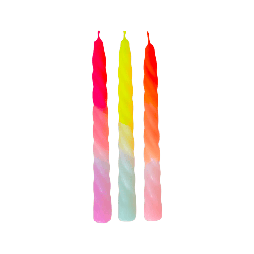 SET DE 3 BOUGIES TWISTED DIP DYE NEON - FRUIT SALAD, PINK STORIES