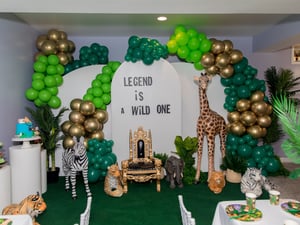 Image of Balloons decor set up for kids safari kids decor , trio backdrop designs