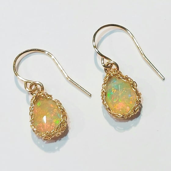 Image of Gold Crochet Ethiopian Opal Earrings