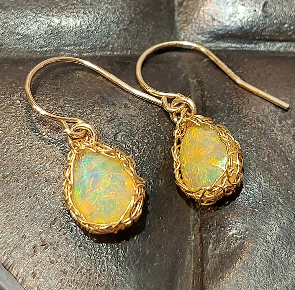 Image of Gold Crochet Ethiopian Opal Earrings