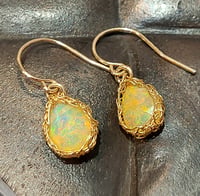 Image 3 of Gold Crochet Ethiopian Opal Earrings