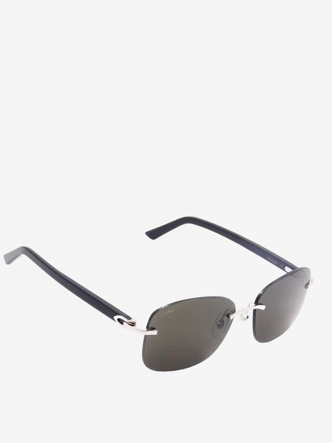 Cartier - CT0227S Silver and Black/Grey Rectangular Men Sunglasses ...
