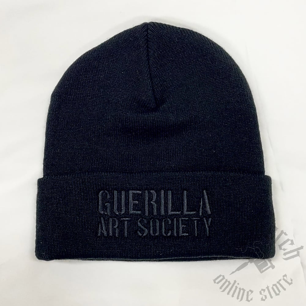 Guerilla Art Society BLACK TEXT Beanie