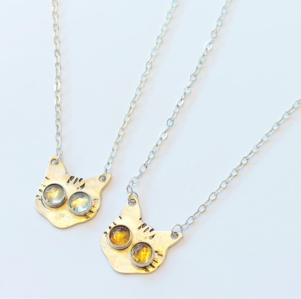 Image of Sterling Gemstone Kitty Necklace
