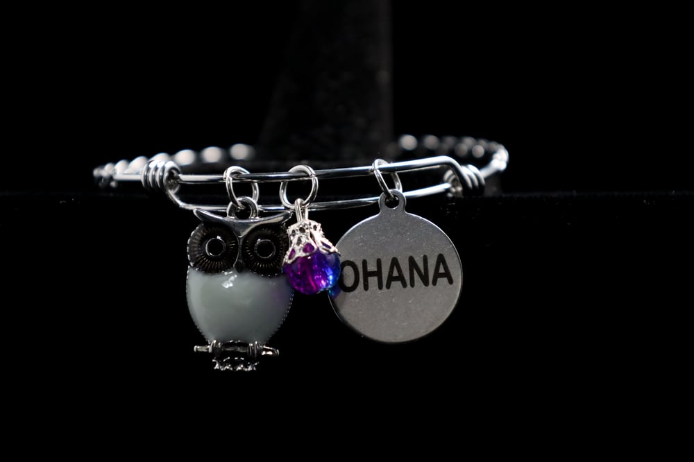 Ohana and Owl Stainless Steel Adjustable Bangle Bracelet