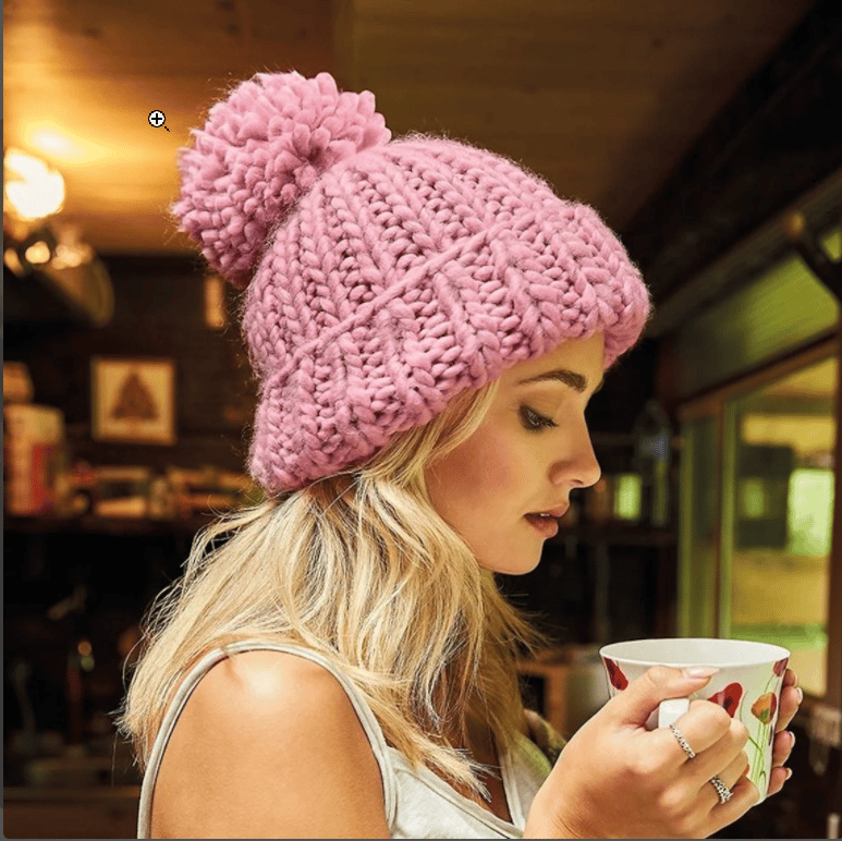 Image of Oversized chunky knit beanie. Bobble Hat Unisex Pink Navy Cream Hat Winter Essential Cute Fashion Gi
