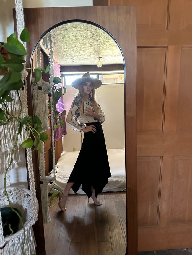 1960s BIBA London moss crepe handkerchief hem skirt witchy