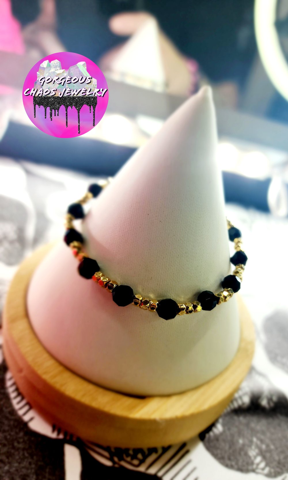 Image of Dainty Black n Gold Bracelet