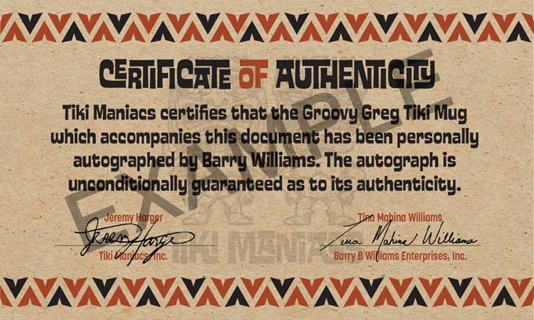 Image of GROOVY GREG 50TH ANNIVERSARY GOLD EDITION TIKI MUG SIGNED BY BARRY WILLIAMS