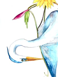 Image 2 of  Great Blue Heron floral, original fine art watercolor painting