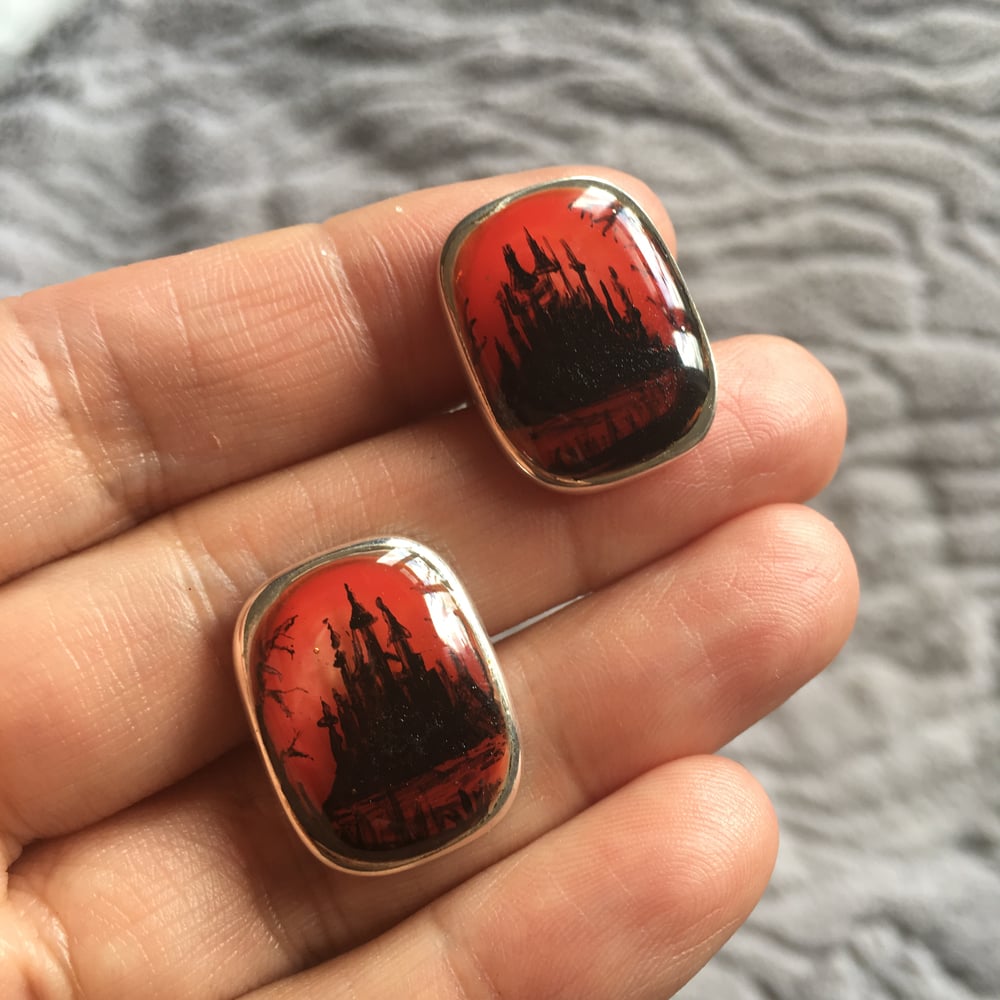 Vampire's Castle Gothic Style Resin Cufflinks
