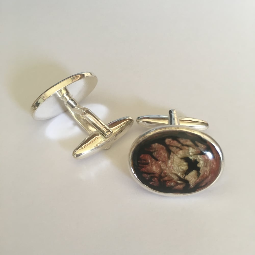 Vampire's Sunset Silver Hand Painted Resin Cufflinks