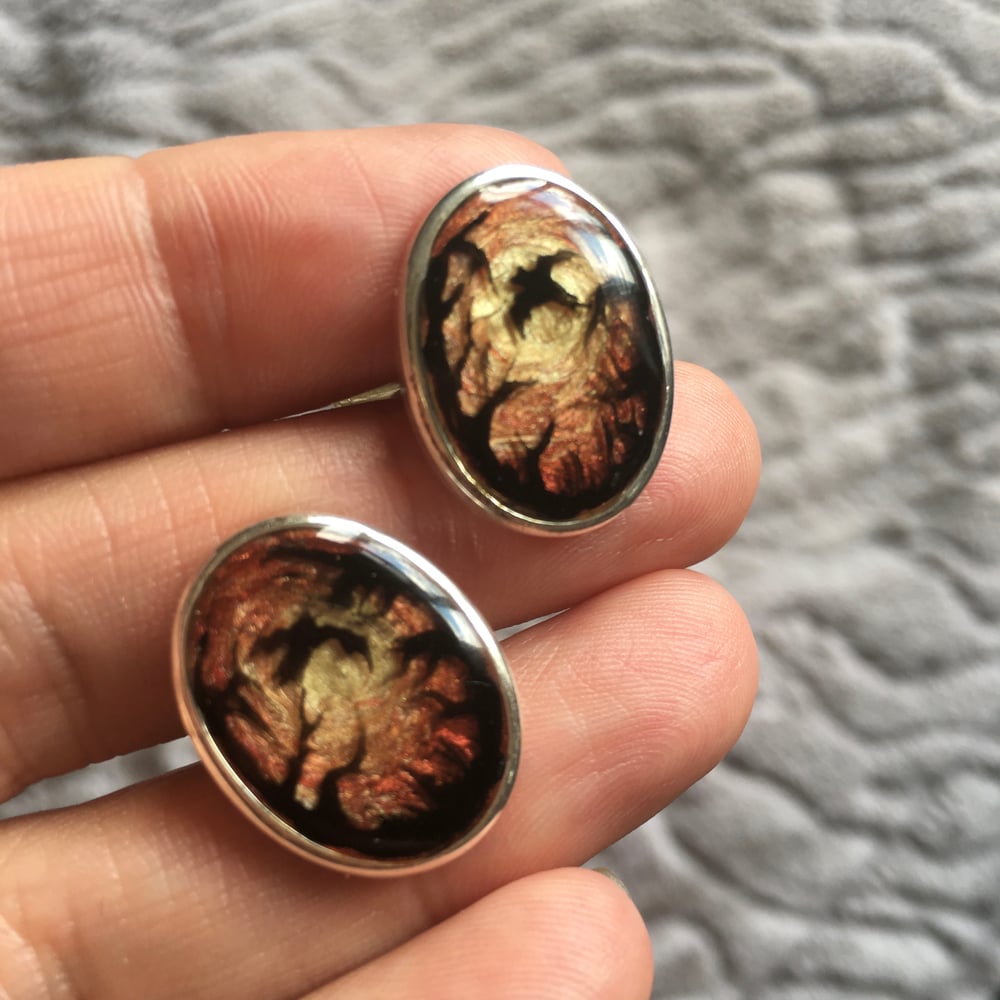 Vampire's Sunset Silver Hand Painted Resin Cufflinks