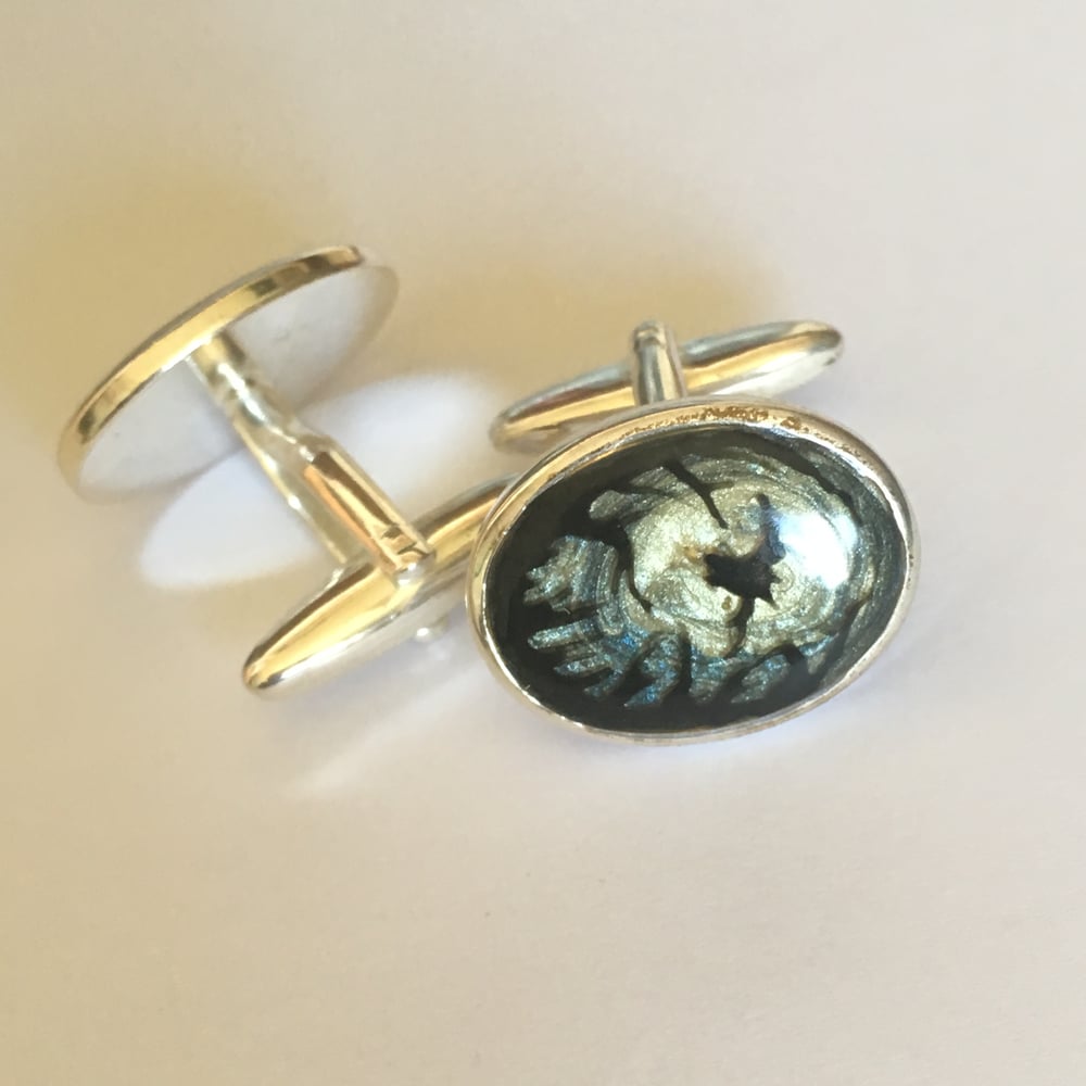 Midnight Moon Silver Hand Painted Cufflinks