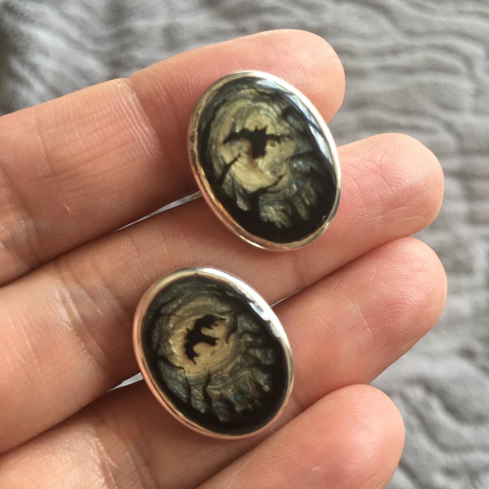 Midnight Moon Silver Hand Painted Cufflinks