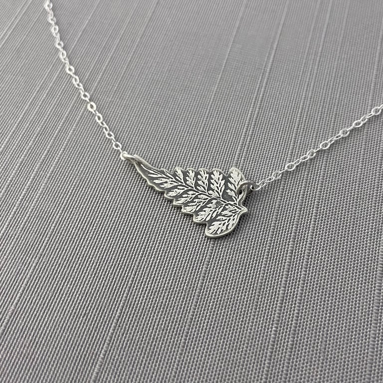 Sterling Silver Sideways Fern Frond Necklace Image 2