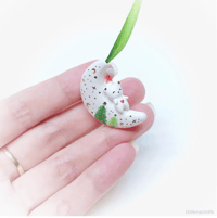 Image 2 of moon christmas bear figurine with hole for tiny flower 