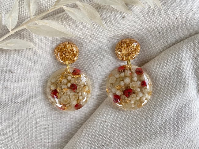 Droplet Earrings - Rice Flower, Peppercorn & Gold