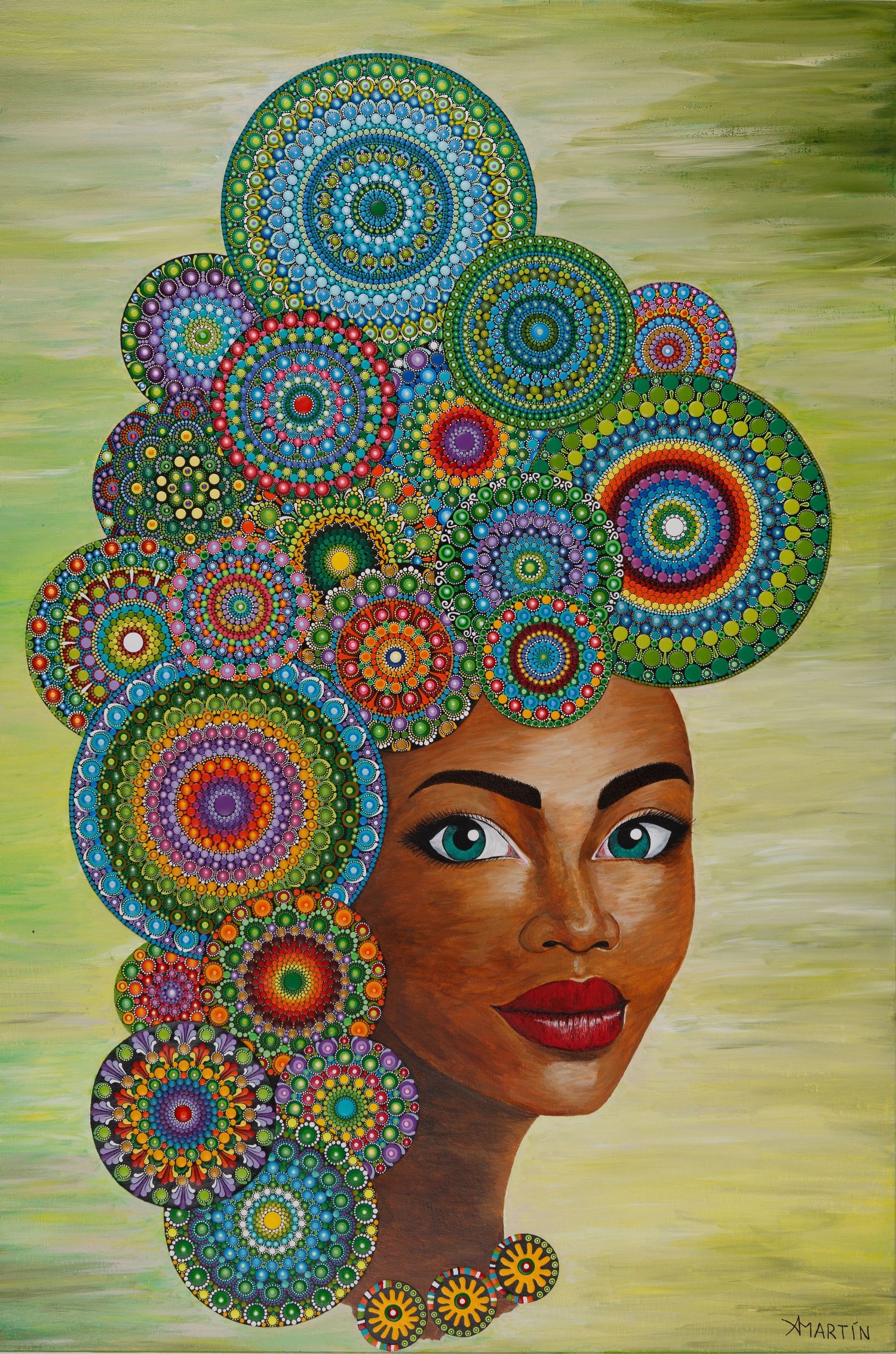 Image of "KETANJI ONYIKA", original artwork acrylic painting dotart canvas by Mandalaole Alberto Martin