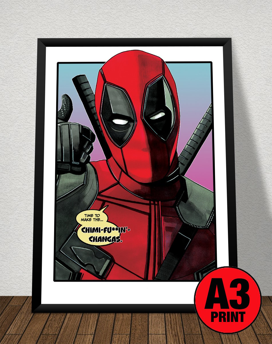 Deadpool ‘Chimichangas’ A3 (16" x 12") Signed Print Comic Style Illustration