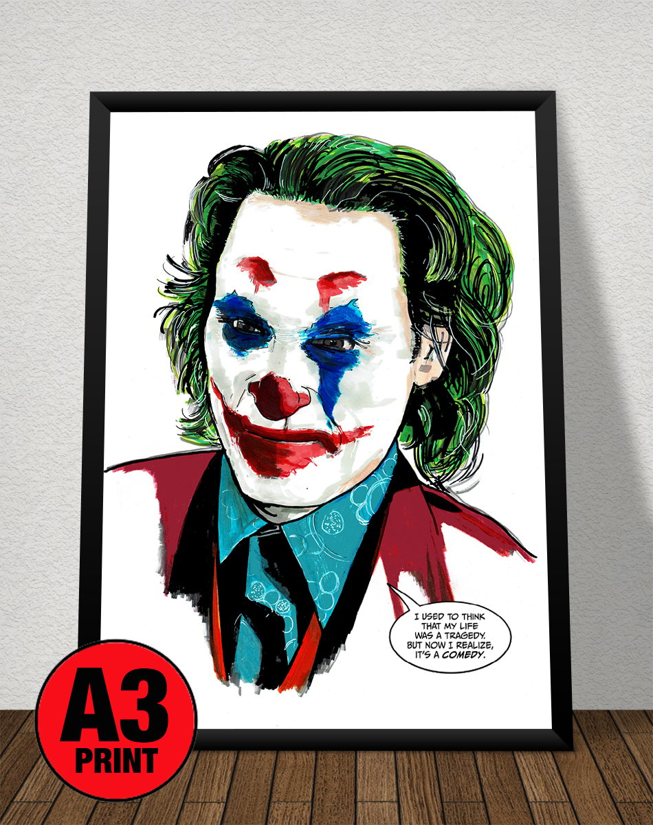Joker 'Comedy' A3 (16" x 12") Signed Print Comic Style Illustration