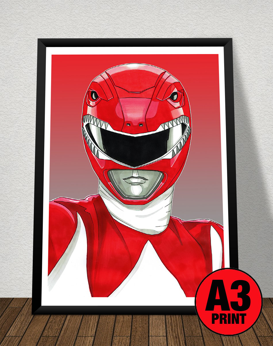 Power Rangers 'Red Ranger' A3 (16" x 12") Signed Print Comic Style Illustration