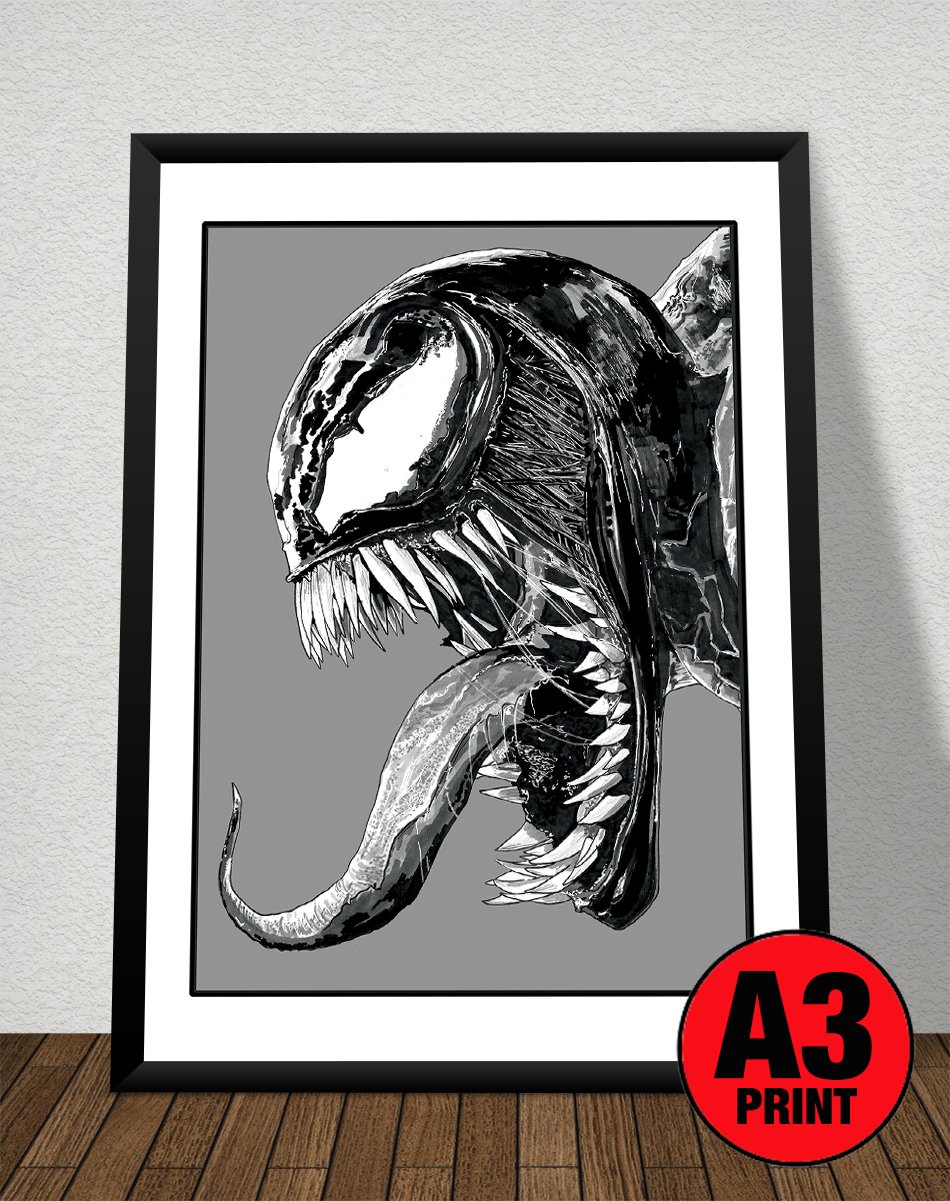 'Venom' A3 (16" x 12") Signed Print Comic Style Illustration