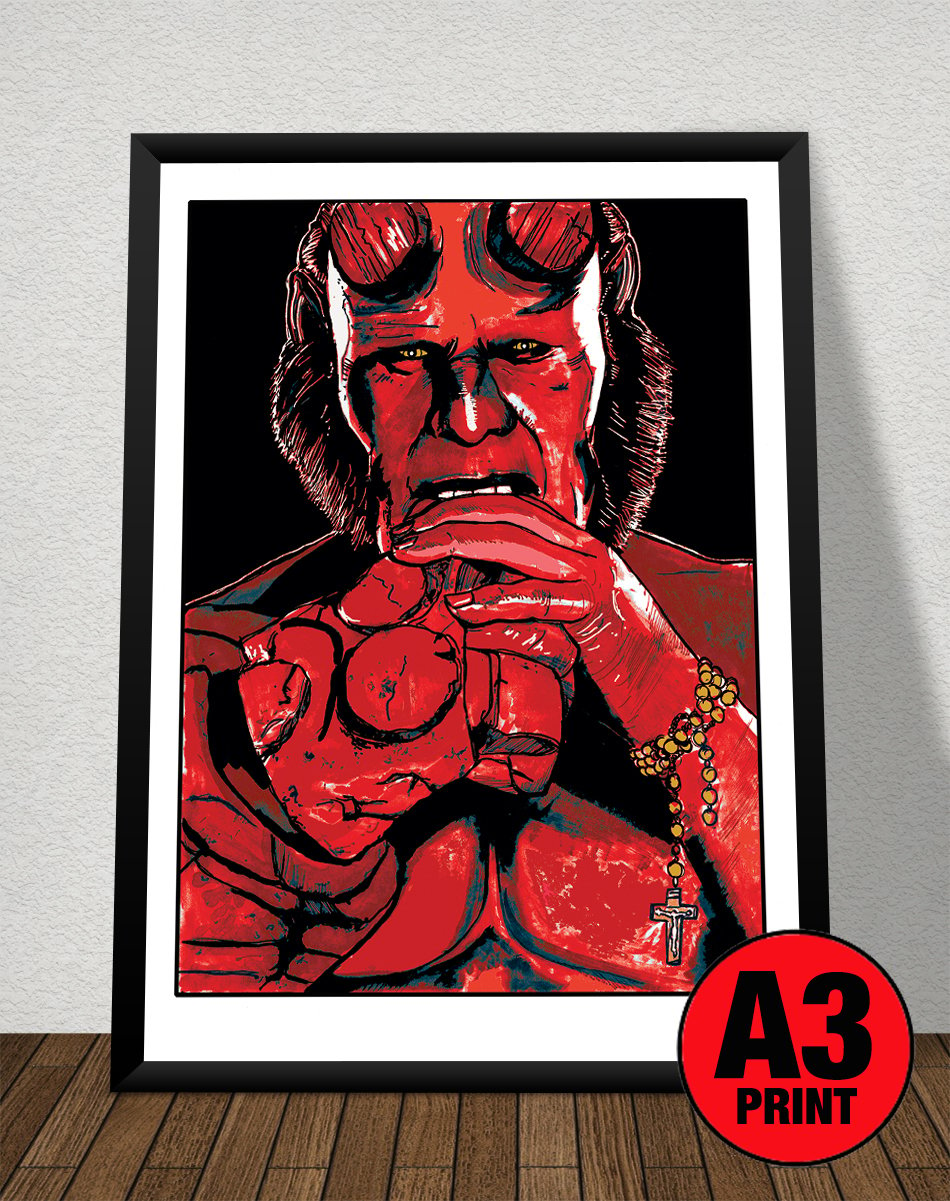 Hellboy (Ron Perlman) A3 Print Portrait Illustration Signed