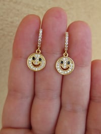 Image 3 of Princess Ingrid Alexandra of Norway Inspired Yellow Gold Emoji Smiley Face Crystal Earrings