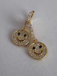 Image 2 of Princess Ingrid Alexandra of Norway Inspired Yellow Gold Emoji Smiley Face Crystal Earrings