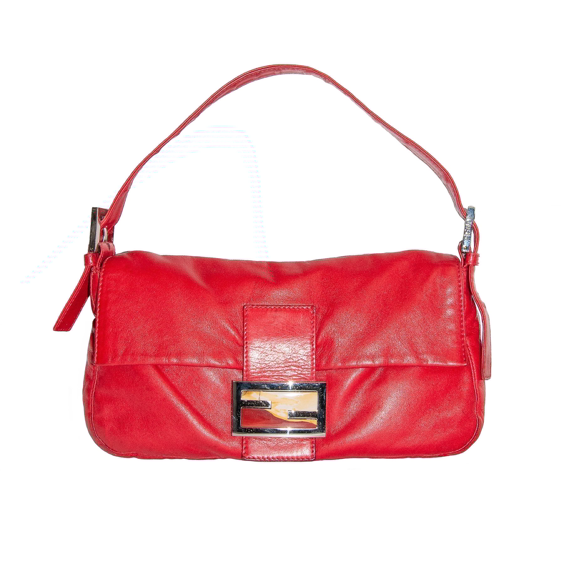 Image of Fendi Leather Baguette Shoulder Bag Red