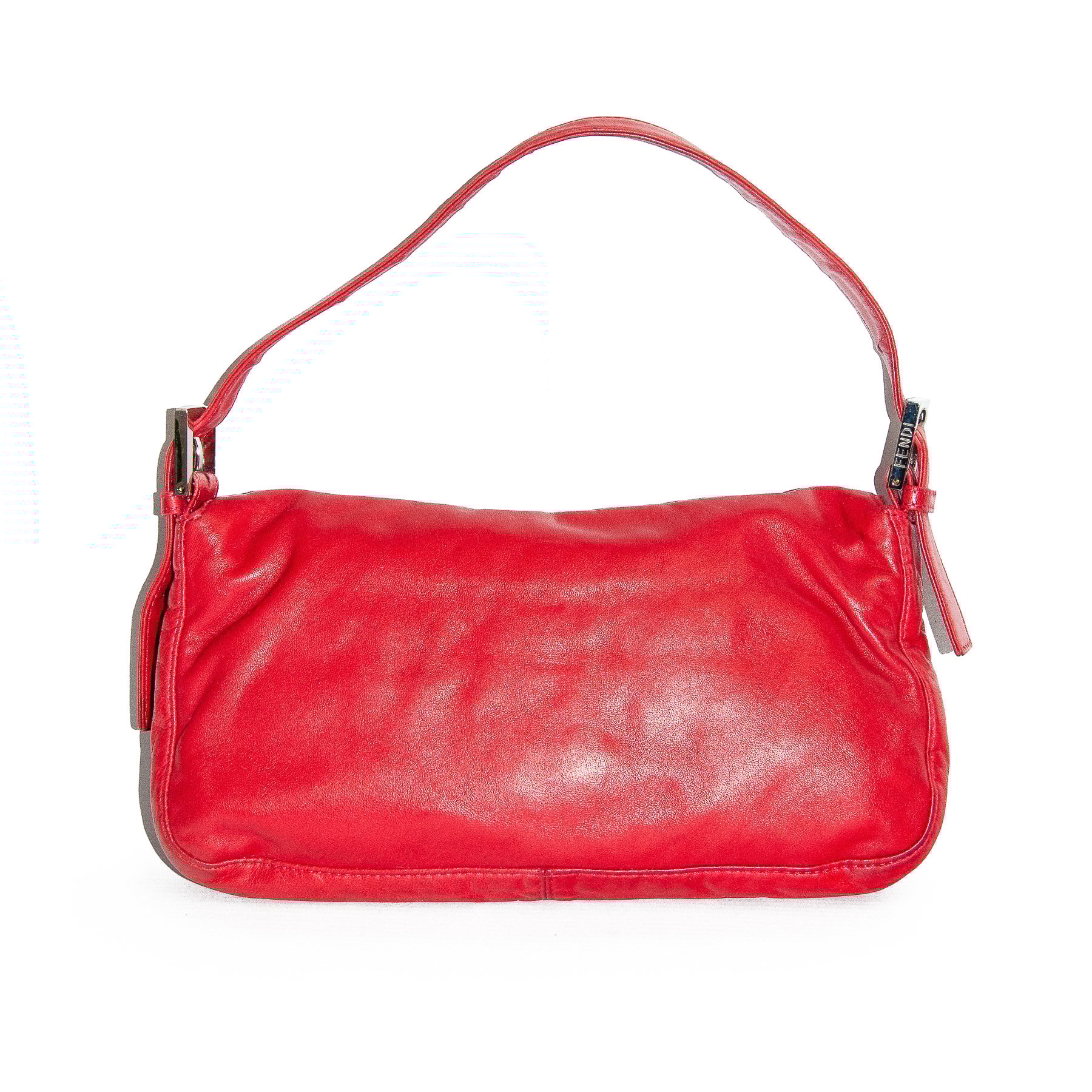 Image of Fendi Leather Baguette Shoulder Bag Red