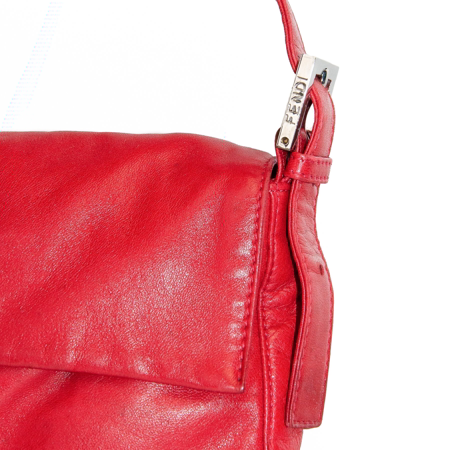 Image of Fendi Leather Baguette Shoulder Bag Red