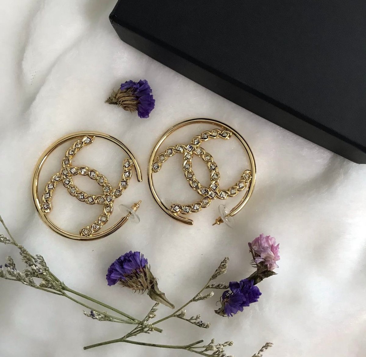 Image of (SOLD OUT 🚫) Authentic Chanel Cc Diamond Hoop Earrings 