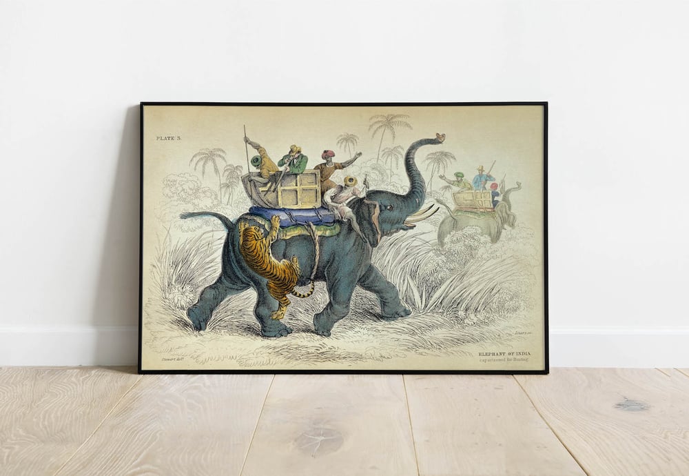 Vintage Animal Art Print Poster No 22 - Hunting with Elephants