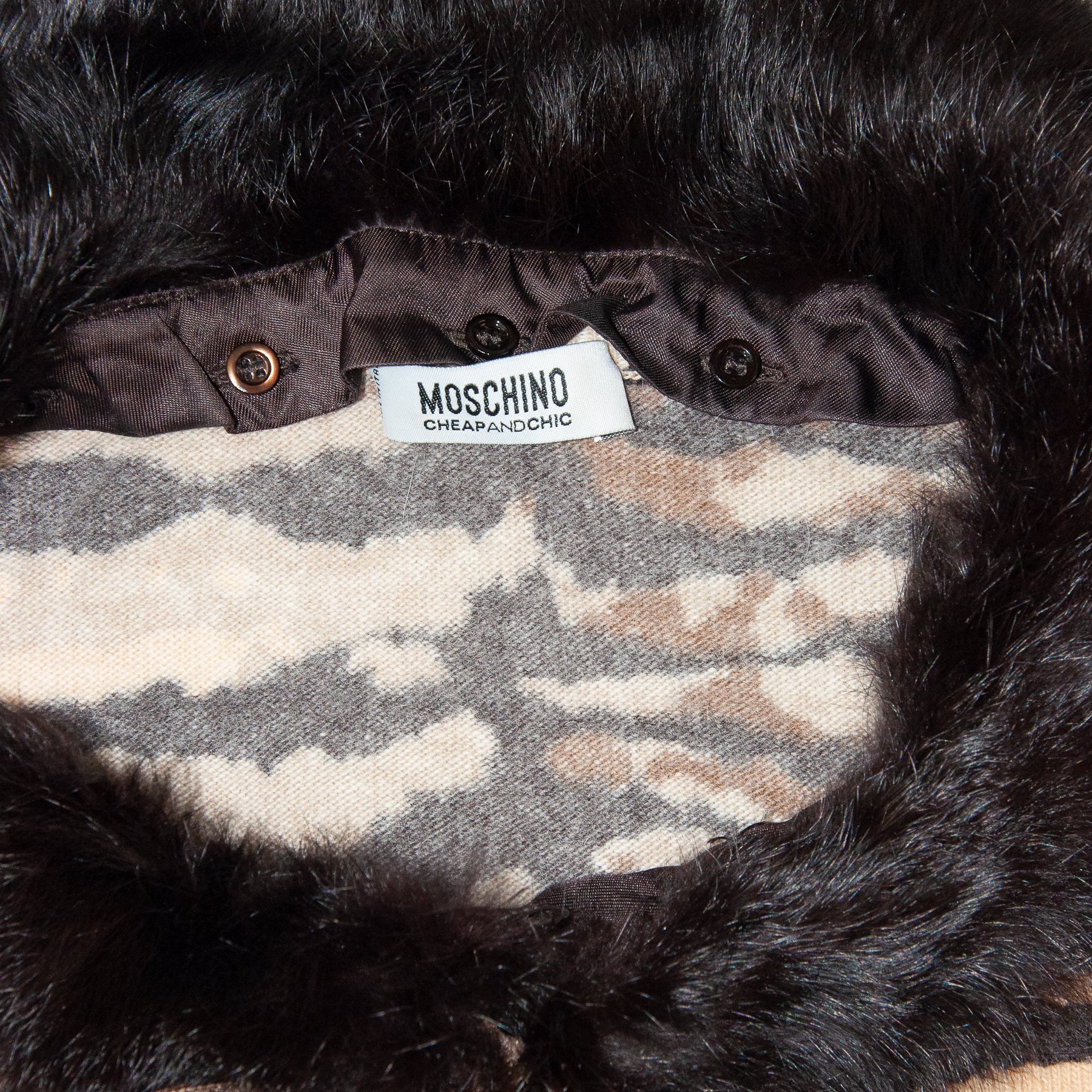 Image of Moschino Cheap and Chic Fur Collar Cardigan Tiger Print