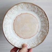 Image 4 of Set of Four Rustic Dessert Dishes in White and Ocher Glaze, Handcrafted Pottery Made in USA