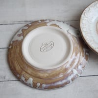 Image 6 of Set of Four Rustic Dessert Dishes in White and Ocher Glaze, Handcrafted Pottery Made in USA