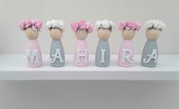 Image 3 of Personalised Wooden Peg Dolls, New Baby Gift, Personalised Nursery Decor, Flowergirl Gift