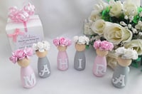 Image 1 of Personalised Wooden Peg Dolls, New Baby Gift, Personalised Nursery Decor, Flowergirl Gift