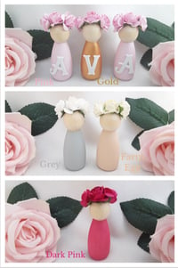 Image 5 of Personalised Wooden Peg Dolls, New Baby Gift, Personalised Nursery Decor, Flowergirl Gift